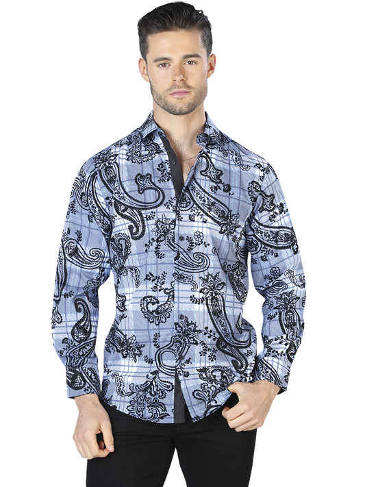 Camisa Casual Manga Larga El Señor De Los Cielos Wh10-056 97% Poliéster 3% Elastano Azul/Negro 44058