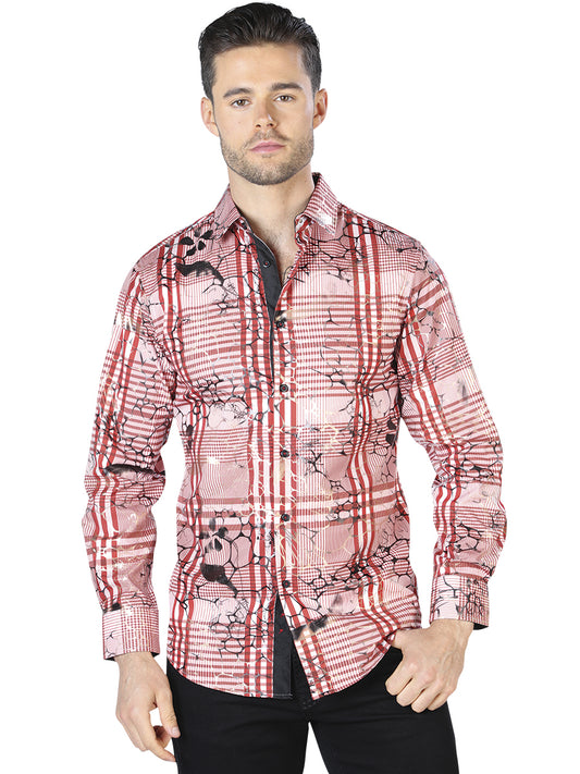 Camisa Casual Manga Larga El Señor De Los Cielos Wh10-057 97% Poliéster 3% Elastano Vino/Negro 44059