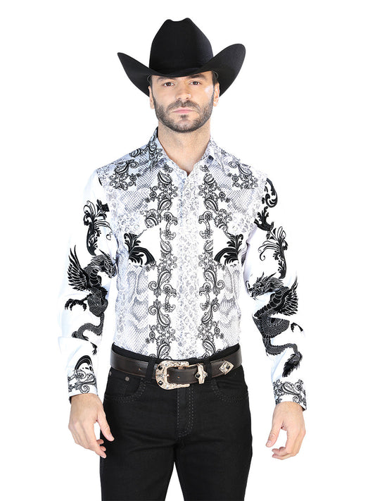 Blanco Negro Casual Manga Larga Camisa 44066