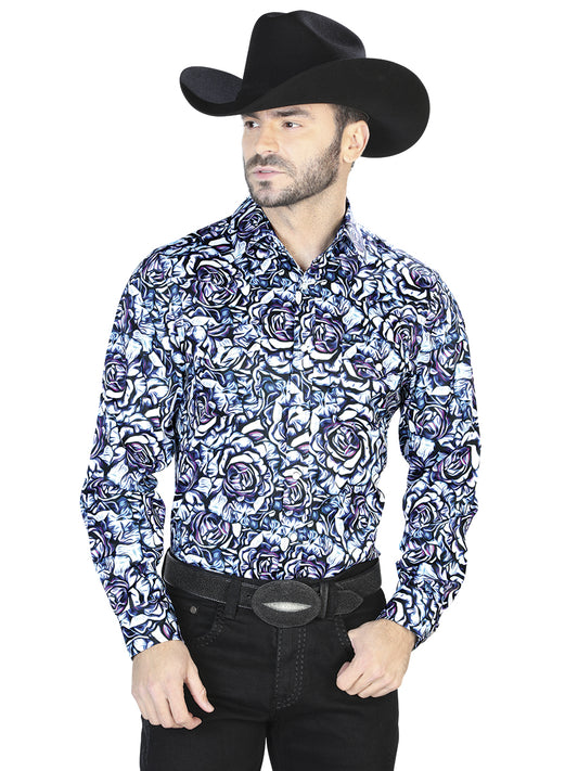 Camisa Casual Manga L El Señor de los Cielos WH10-057 97% Poliester 3% Elastano VINO/NEGRO 44069