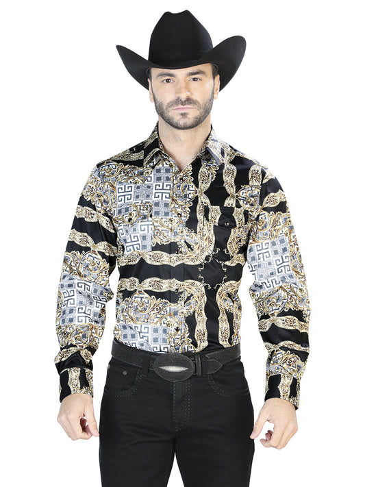 Camisa Casual L/ Manga El Señor De Los Cielos 9 97%Poliéster 3%Lycra Negro/Oro 44070