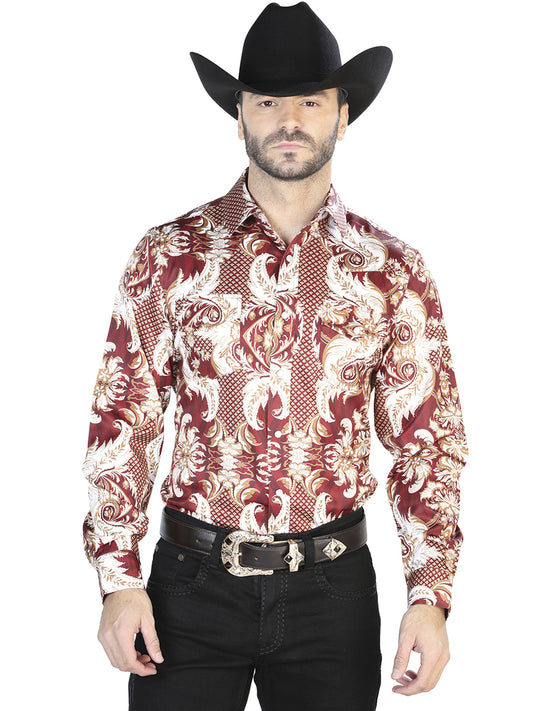 Camisa Casual Manga L El Señor de los Cielos WH10-057 97% Poliester 3% Elastano VINO/NEGRO 44071