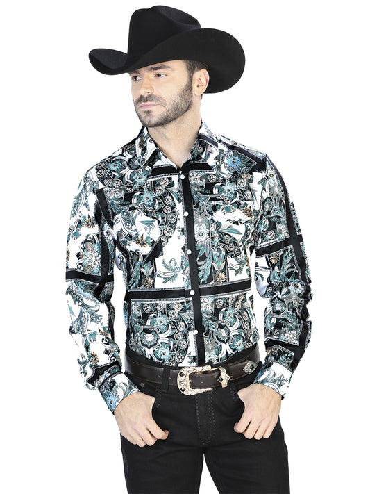 Camisa Casual L/ Manga El Señor De Los Cielos 17 97%Poliéster 3%Lycra Blanco/Negro 44082