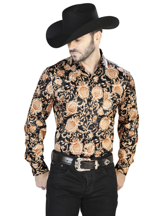 Camisa Casual Manga Larga El Señor De Los Cielos 25 97%Poliéster 3%Lycra Oro/Negro 44092