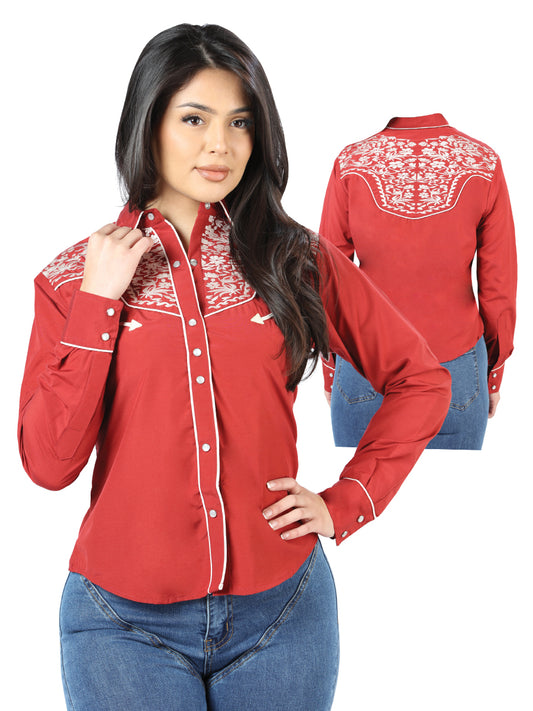 Camisa Vaquera L/ Manga El Señor De Los Cielos No.4073 65% Poliéster 35% Algodón Burdeos 44184