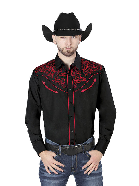 el Señor de los Cielos Bordado Camisa Negro/rojo 44187
