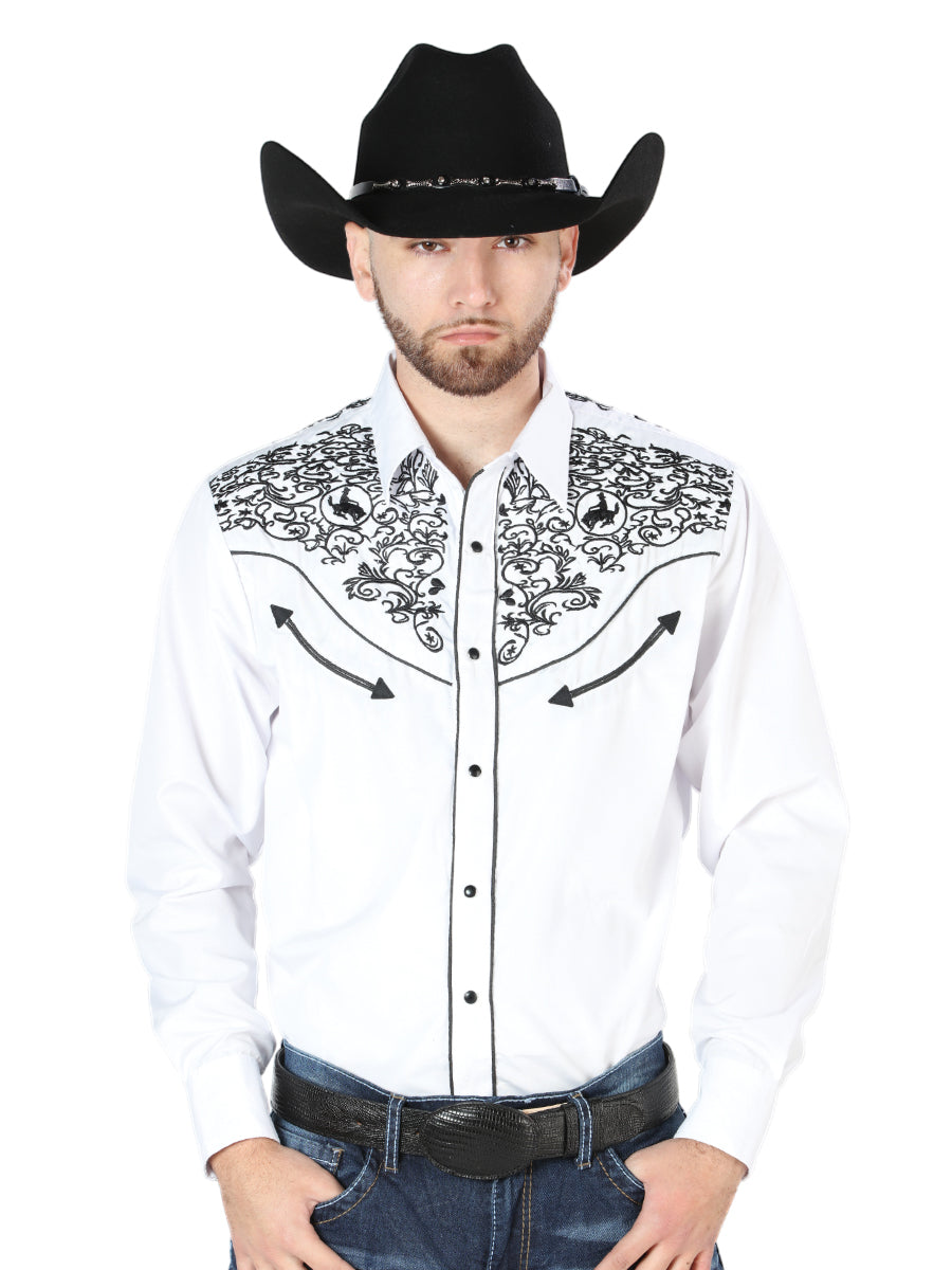 el Señor de los Cielos Bordado Camisa Blanco/negro 44188