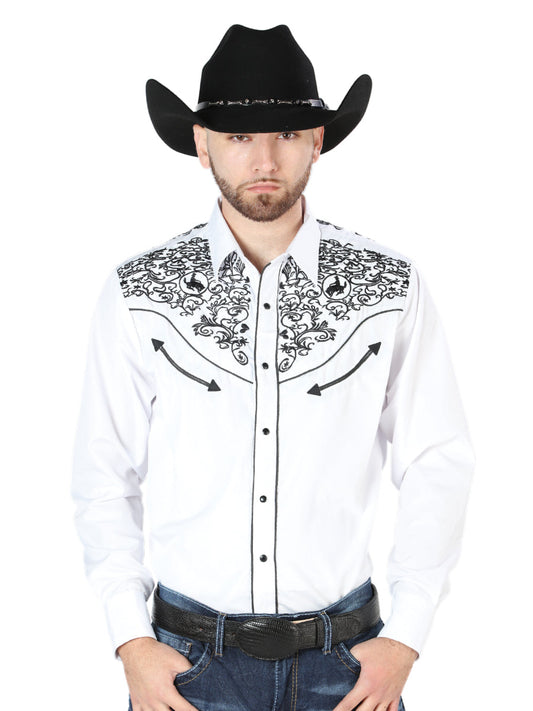 el Señor de los Cielos Bordado Camisa Blanco/negro 44188