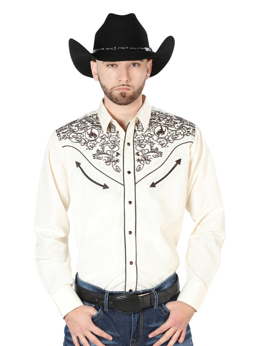 el Señor de los Cielos Bordado Camisa Beige/negro 44189
