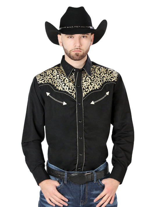 el General Emdroidery Vaquero Camisa Negro/dorado 44192