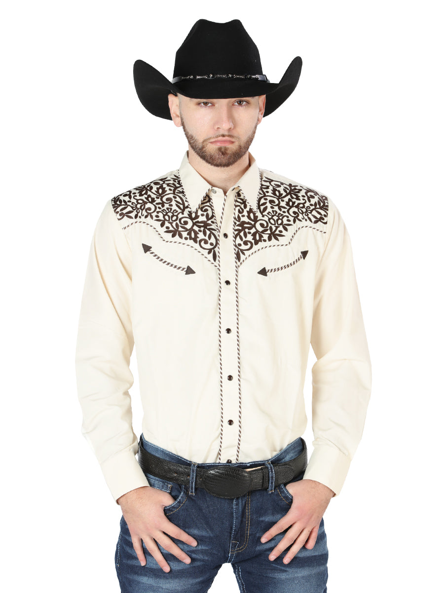 el General Bordado Vaquero Camisa Beige/negro 44193