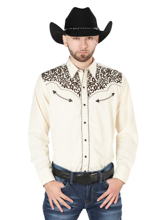 el General Bordado Vaquero Camisa Beige/negro 44193