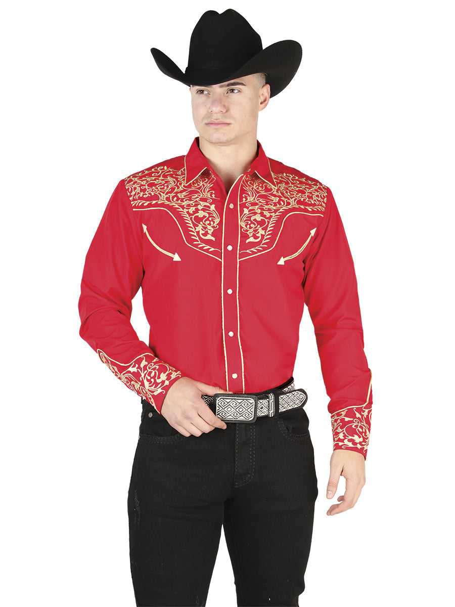 el General Bordado Vaquero Camisa Rojo/dorado 44197