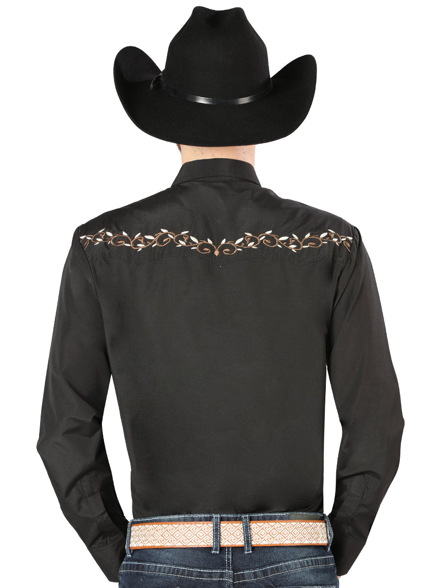 el General Bordado Vaquero Camisa Negro/dorado 44200
