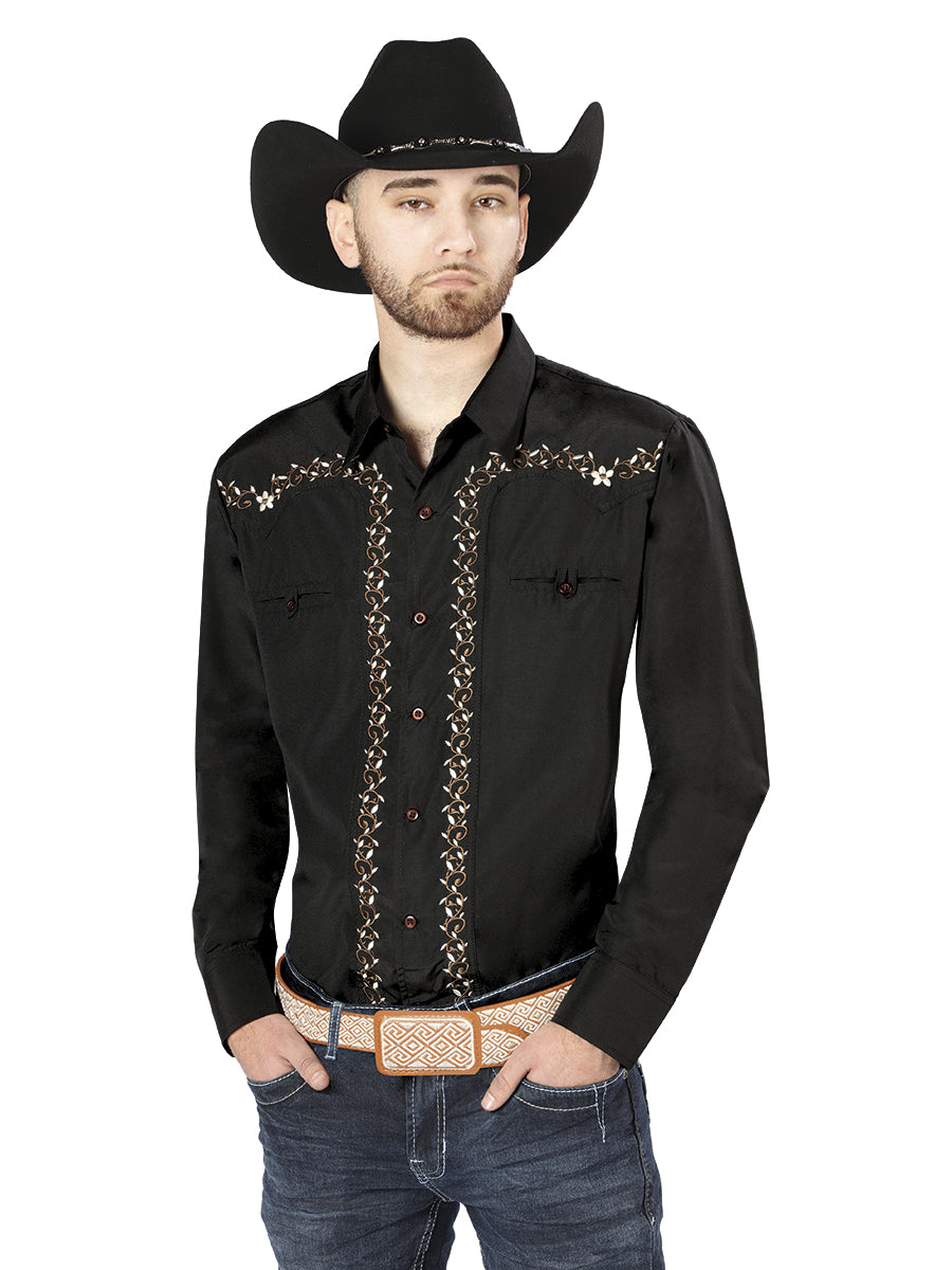 el General Bordado Vaquero Camisa Negro/dorado 44200