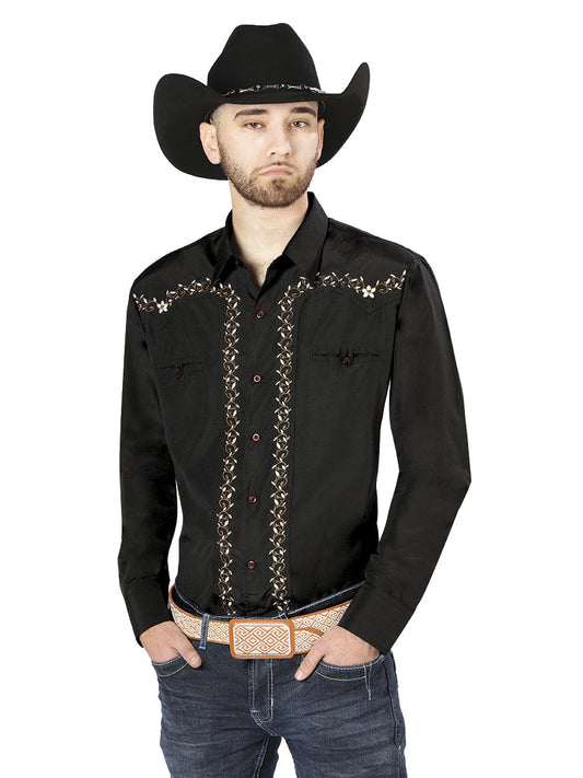 el General Bordado Vaquero Camisa Negro/dorado 44200