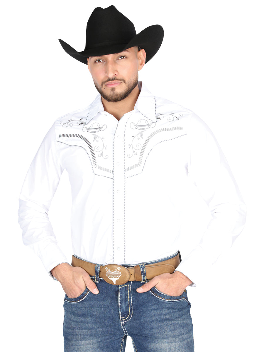 el General Bordado Vaquero Camisa Blanco/negro 44298