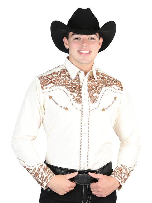 el Señor de los Cielos Bordado Camisa Beige/oscuro Camello 44336