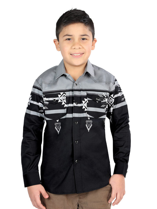 CAMISA VAQUERA M/ LARGA EL SENOR DE LOS CIELOS 23-34 97% ALGODÓN 3% LYCRA NEGRO/GRIS 44467