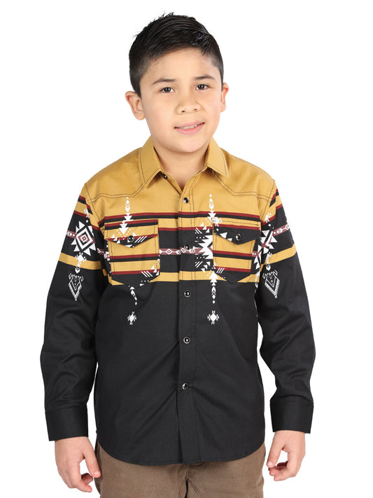 CAMISA VAQUERA M/ LARGA EL SENOR DE LOS CIELOS 23-35 97% ALGODÓN 3% LYCRA NEGRO/MOSTAZA  44468