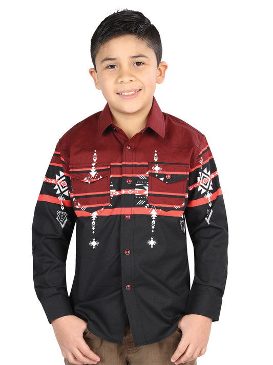 Camisa Vaquera M/ Larga El Senor De Los Cielos 23-36 97% Algodón 3% Lycra Negro/Burdeos 44469