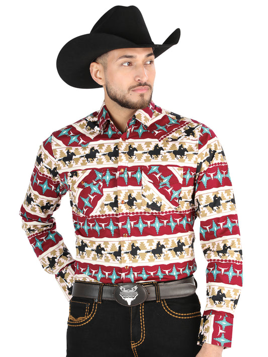 Camisa Vaquera M/ Larga El Senor De Los Cielos 23-52 97% Algodón 3% Lycra Burdeos 44476