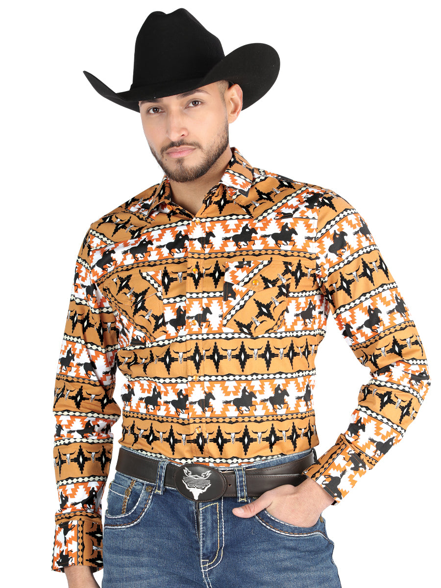 Camisa Vaquera M/ Larga El Senor De Los Cielos 23-53 97% Algodón 3% Lycra Taupe 44477