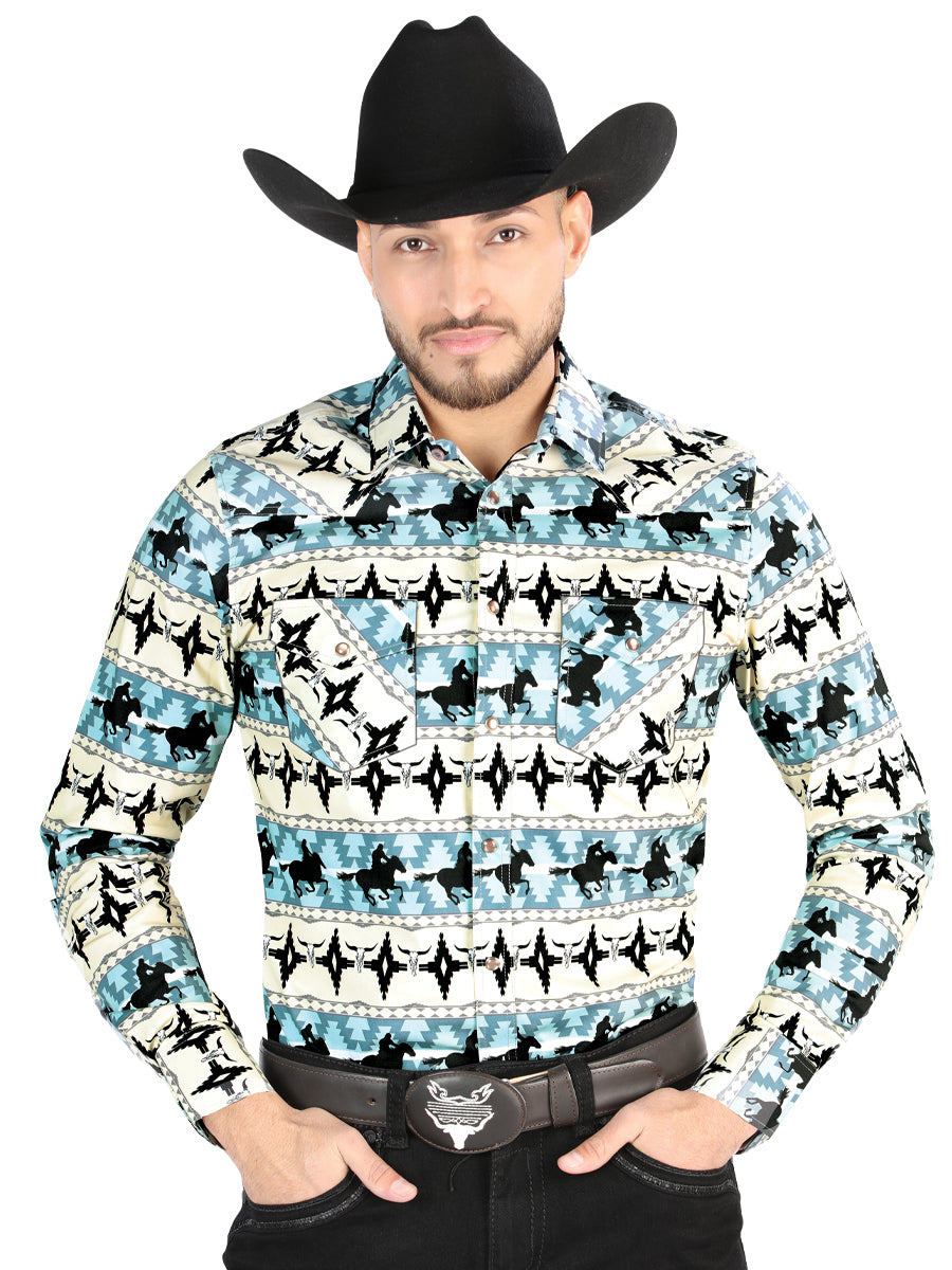 Camisa Vaquera M/ Larga El Senor De Los Cielos 23-54 97% Algodón 3% Lycra Marfil 44478