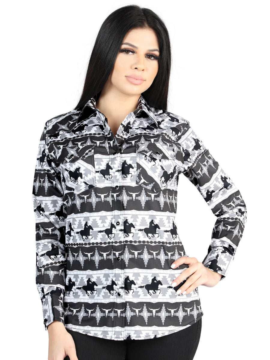 Camisa Vaquera M/ Larga El Senor De Los Cielos 23-55 97% Cotton 3% Lycra Negro 44479