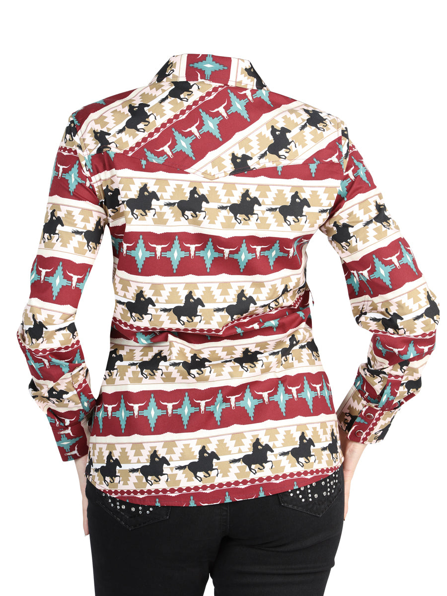 Camisa Vaquera M/ Larga El Senor De Los Cielos 23-52 97% Cotton 3% Lycra Burgundy 44480