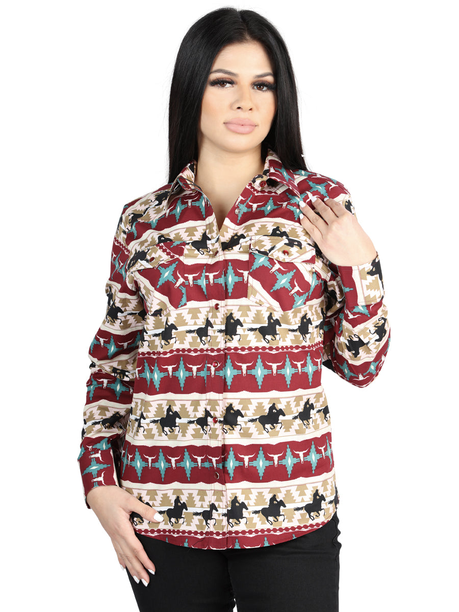 Camisa Vaquera M/ Larga El Senor De Los Cielos 23-52 97% Cotton 3% Lycra Burgundy 44480