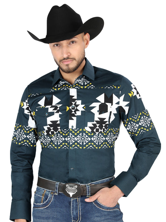 Camisa Vaquera M/ Larga El Senor De Los Cielos 23-58 97% Algodón 3% Lycra Verde Azul 44486