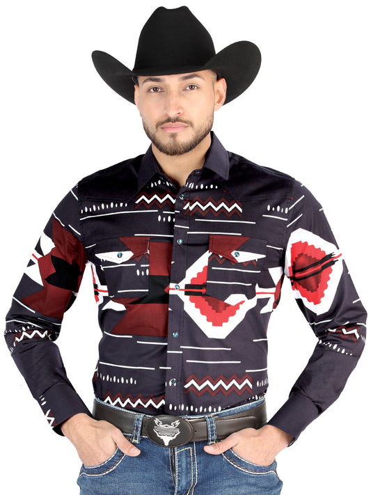 Camisa Vaquera M/ Larga El Senor De Los Cielos 23-66 97% Algodón 3% Lycra Negro/Burdeos 44498