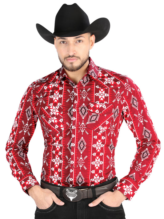 Camisa Vaquera M/ Larga El Senor De Los Cielos 23-72 97% Algodón 3% Lycra Roja 44504