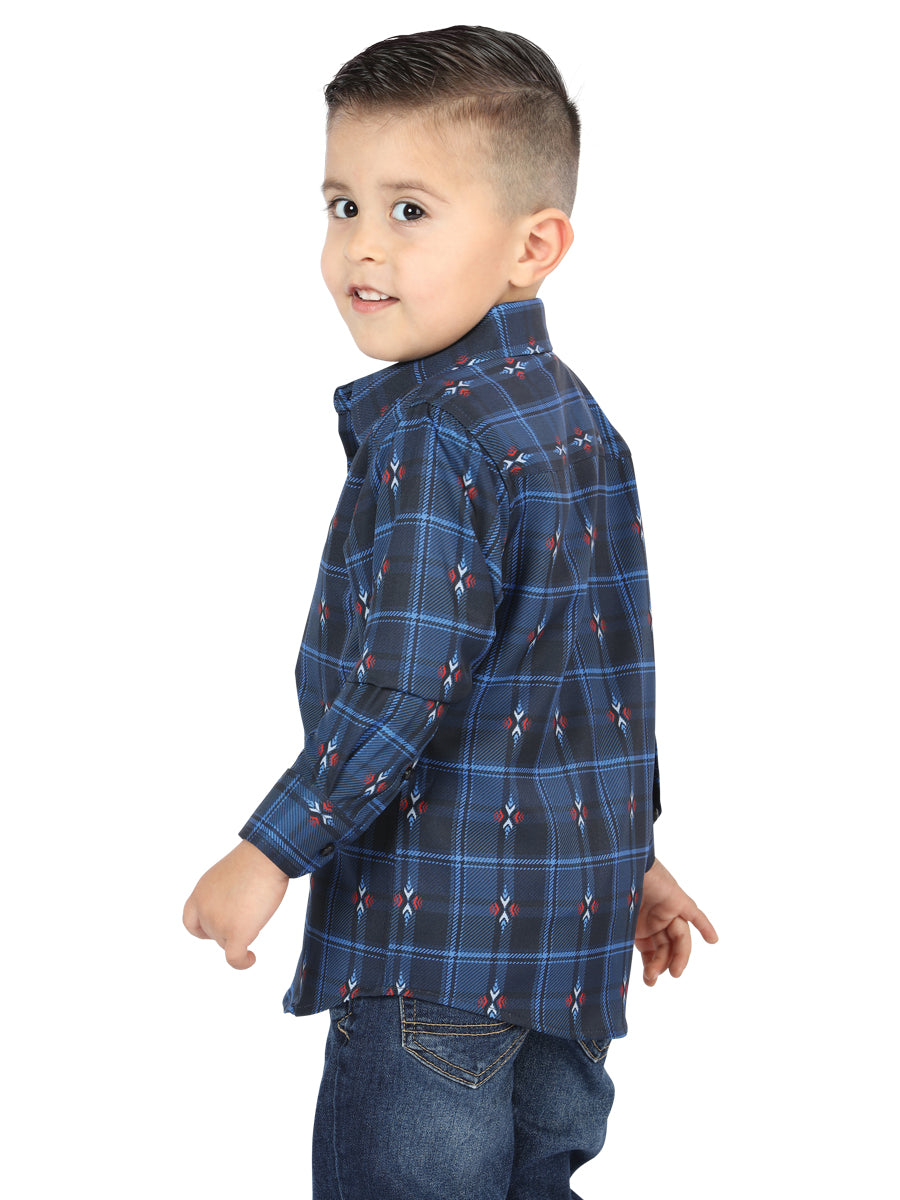 Camisa L/ Manga El Senor De Los Cielos Wh2307-40 97% Algodón 3% Spandex Negro/Azul 44738