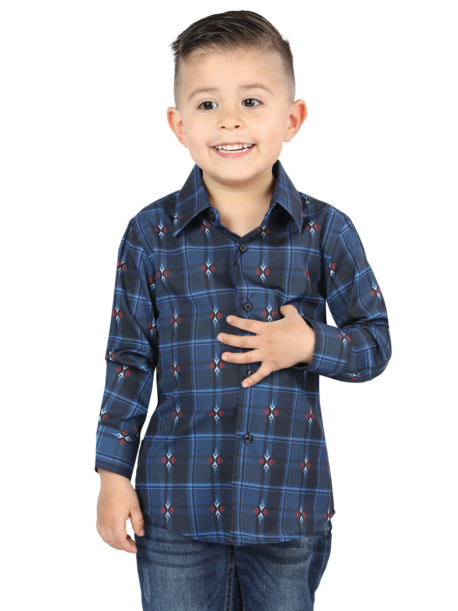 Camisa L/ Manga El Senor De Los Cielos Wh2307-40 97% Algodón 3% Spandex Negro/Azul 44738