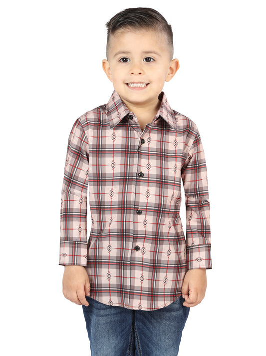 Camisa L/ Manga El Senor De Los Cielos Wh2307-113 97% Algodón 3% Spandex Beige/Rojo 44745