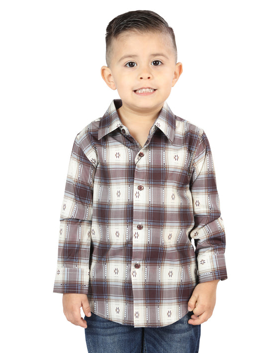 Camisa L/ Manga El Senor De Los Cielos Wh2307-11 97% Cotton 3% Spandex Beige/burgundy 44747
