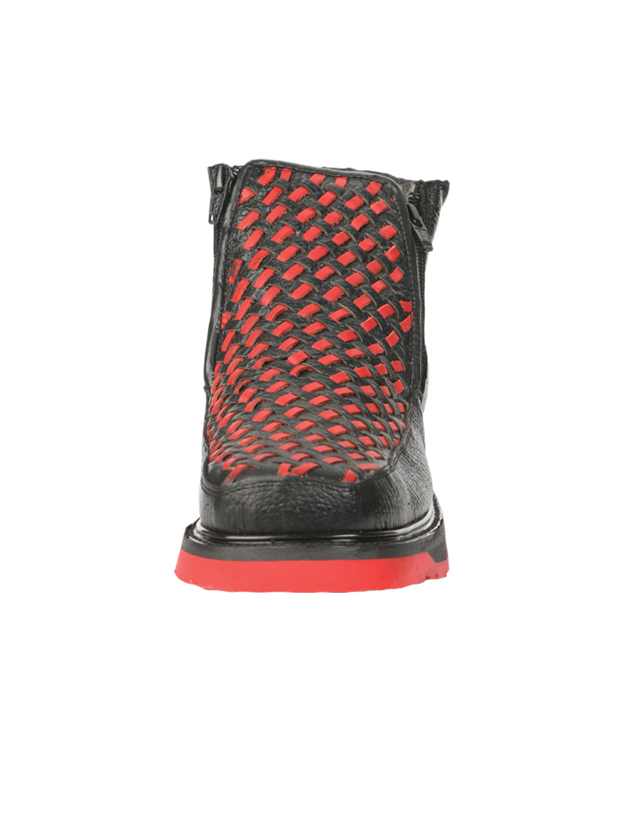 el General Caballero Tobillo Botas con Zipper - Negro/rojo Petatillo Piel 45402
