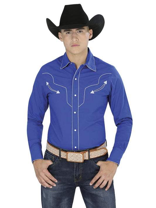 Camisa Vaquera El Senor De Los Cielos Sc18-10 65% Polyester 35% Algodon Azul Cobalto 123918