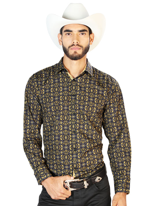 Camisa Casual L/ Manga CENTENARIO 7001 95% POLIESTER 5% SPANDEX NEGRO/ORO 126273