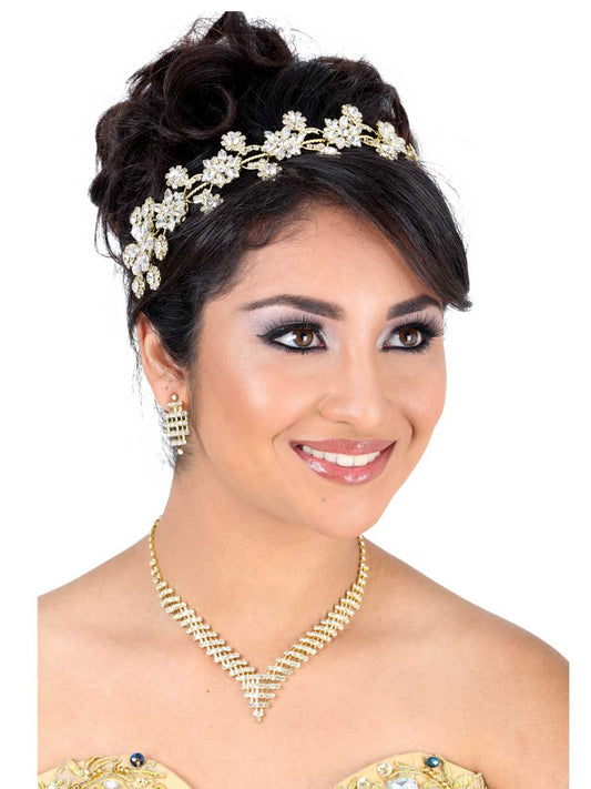 Tocados De Quinceañera Mis Xv Primaveras D-36 Crystal Oro 600008