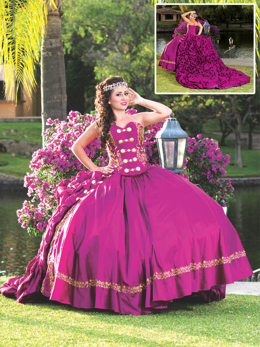 Vestido De Quinceañera Joanini Ch-01 100% Poliéster Bugambilia/Oro 600018