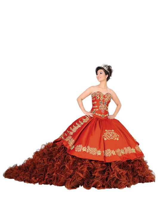 Vestido De Quinceañera Joanini Ch-04 100% Poliéster Terracota/Dorado 600020