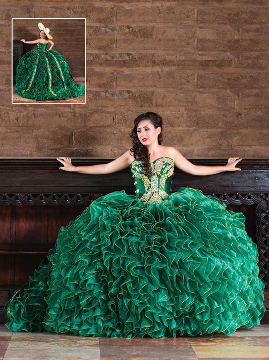 Vestido De Quinceañera Joanini Ch-05 100% Poliester Verde/Dorado 600022