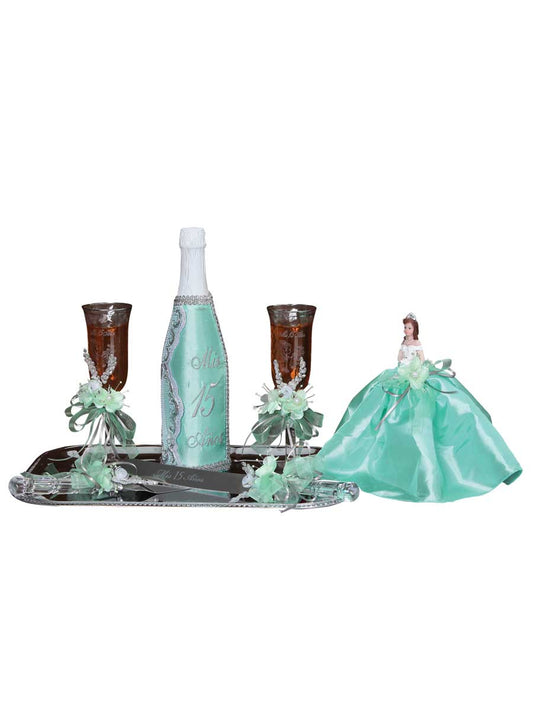Set De Brindis Mis Xv Primaveras Flores Varios Menta 600116