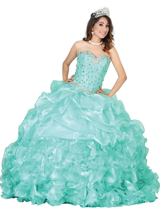Vestido De Quinceañera Joanini Col M-02 100% Poliester Aqua/Plata 600321