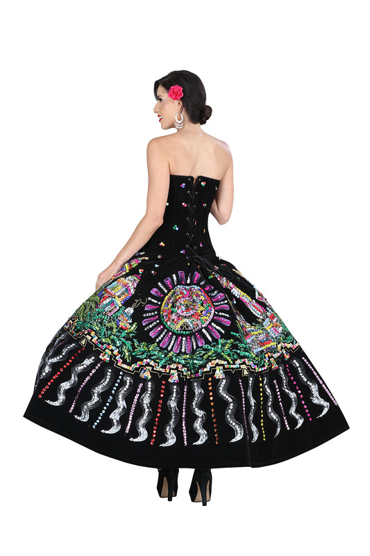 Vestido Guadalajara De Noche Mis Xv Primaveras Vest-Guadnch-N 100% Poliester Satin Negro 601377