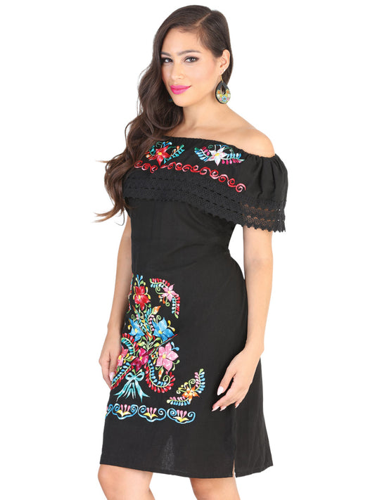Vestido Campesino Mis Xv Primaveras Clavel 50% Algodón 50% Poliester Negro 601966
