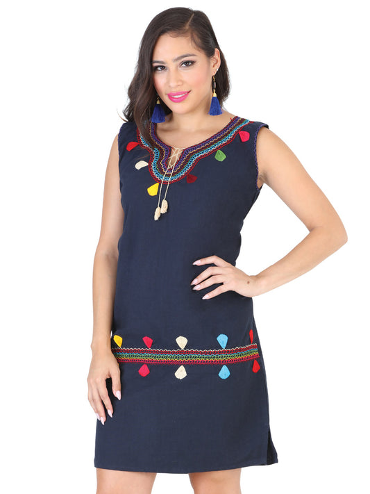 Vestido Juvenil Mexico Artesanal Cadenilla 50% Algodón 50% Poliester Marino 601979